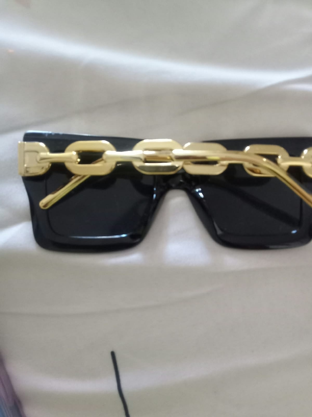 & Other Stories Black Rectangle Sunglasses with Gold Chain Accent
